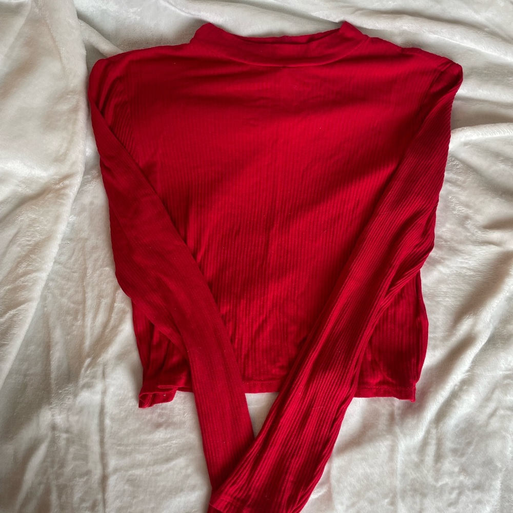 Red cropped long sleeve
